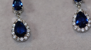 SAPPHIRE BLUE EARRINGS | Sapphire Blue Pear Cut Diamond Earrings