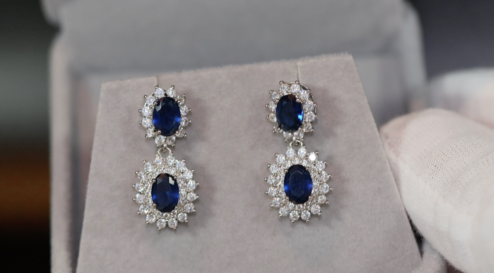 Blue Diamond Earrings | Sapphire Earrings | Sapphire Blue Earrings | Oval Eaarings