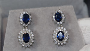 Blue Diamond Earrings | Sapphire Earrings | Sapphire Blue Earrings | Oval Eaarings