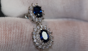 Blue Diamond Earrings | Sapphire Earrings | Sapphire Blue Earrings | Oval Eaarings