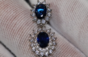 Blue Diamond Earrings | Sapphire Earrings | Sapphire Blue Earrings | Oval Eaarings