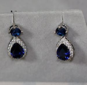 Sapphire Blue Diamond Earrings | Pear Cut Diamond Earrings