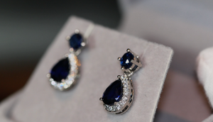 Sapphire Blue Diamond Earrings | Pear Cut Diamond Earrings