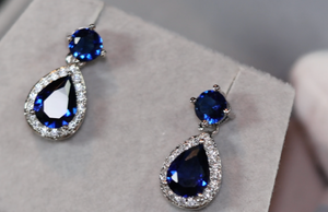 Sapphire Blue Diamond Earrings | Pear Cut Diamond Earrings