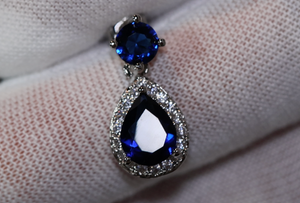 Sapphire Blue Diamond Earrings | Pear Cut Diamond Earrings