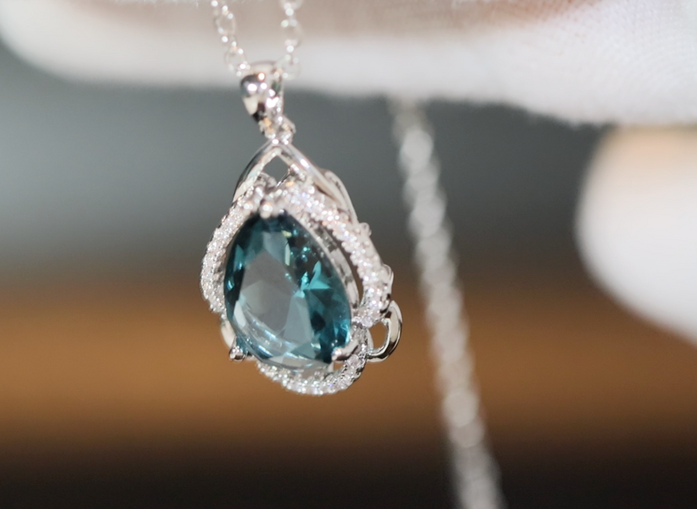 Blue Diamond Necklace | Teal Blue Diamond Necklace