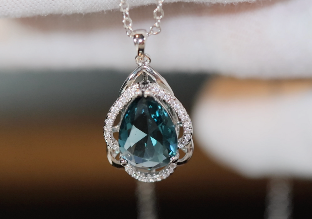 Blue Diamond Necklace | Teal Blue Diamond Necklace