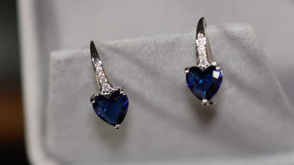 Blue Diamond Earrings | Sapphire Earrings | Womens Earrings | Sapphire Blue Earrings | Womens Diamond Earrings