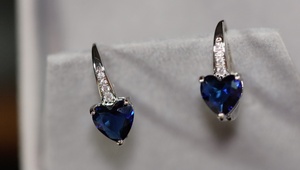 Blue Diamond Earrings | Sapphire Earrings | Womens Earrings | Sapphire Blue Earrings | Womens Diamond Earrings