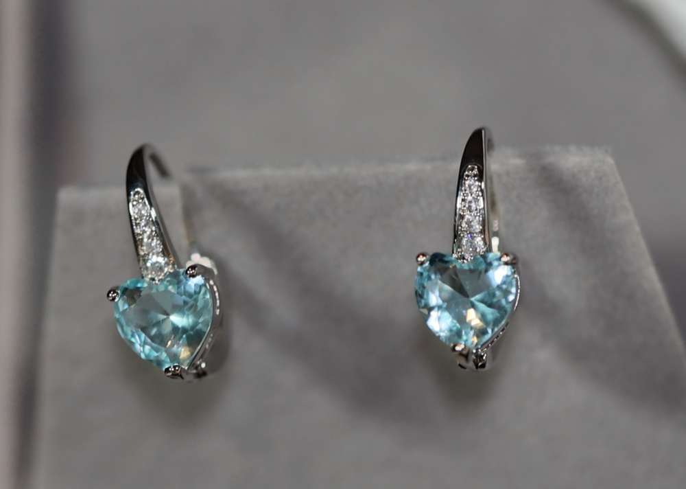 Blue Diamond Earrings | Womens Heart Diamond Earrings