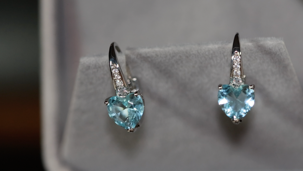 Blue Diamond Earrings | Womens Heart Diamond Earrings