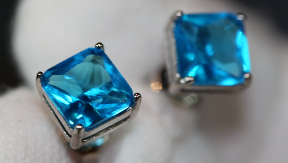 Blue Diamond Ear Studs | Womens Blue Diamond Ear Studs | Mens Blue Diamond Ear Studs