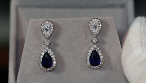 Blue Pear Cut Diamond Earrings | Womens Sapphire Earrings | Sapphire Blue Earrings