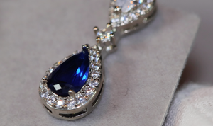 Blue Pear Cut Diamond Earrings | Womens Sapphire Earrings | Sapphire Blue Earrings