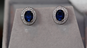 Blue Diamond Earrings | Sapphire Ear Studs | Sapphire Blue Ear Studs