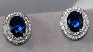 Blue Diamond Earrings | Sapphire Ear Studs | Sapphire Blue Ear Studs