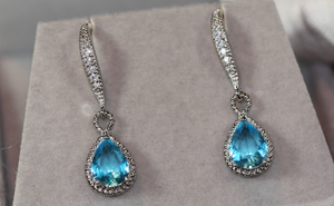 Blue Diamond Earrings | Womens Earrings | Aquamarine Diamond Earrings