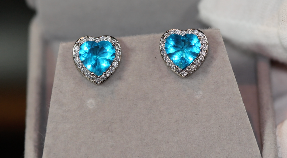 Blue Diamond Ear Studs | Blue diamond heart ear studs