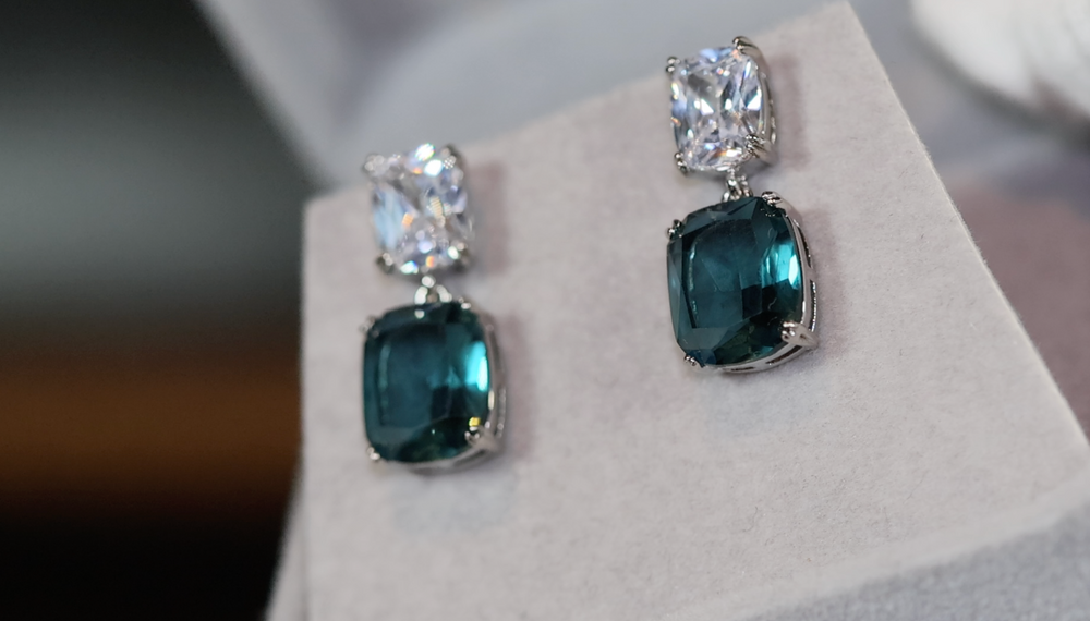 Teal blue diamond earrings | Green Diamond Earrings | Blue Diamond Earrings