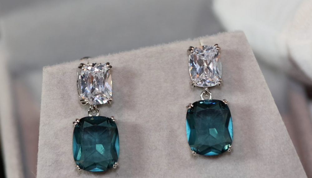 Teal blue diamond earrings | Green Diamond Earrings | Blue Diamond Earrings