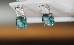 Teal blue diamond earrings | Green Diamond Earrings | Blue Diamond Earrings