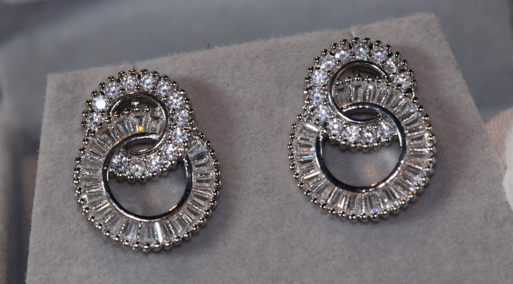 
            
                Load image into Gallery viewer, Diamond Hoop Earrings | Hoop Earrings | Womens Baguette Diamond Earrings | Silver Hoop Earrings with Diamonds | Baguette Hoop Earrings
            
        