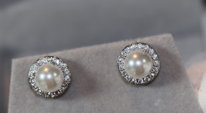 Pearl Earrings | Diamond Pearl Ear Studs | Womens Pearl Earrings | Pearl earrings with Diamonds | Womens Diamond Earrings | Pearl Ear Studs