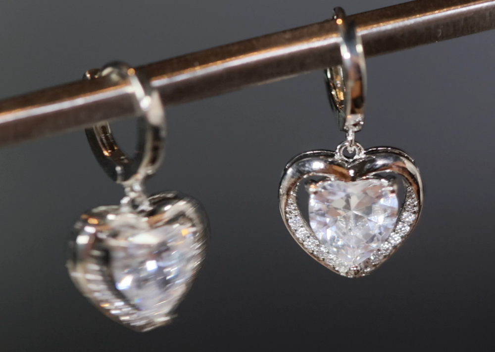 Diamond Earrings | Heart Earrings | Diamond Heart Earrings | Womens Earrings | Heart earrings with Diamonds | Hoop Earrings | Hoop Earring