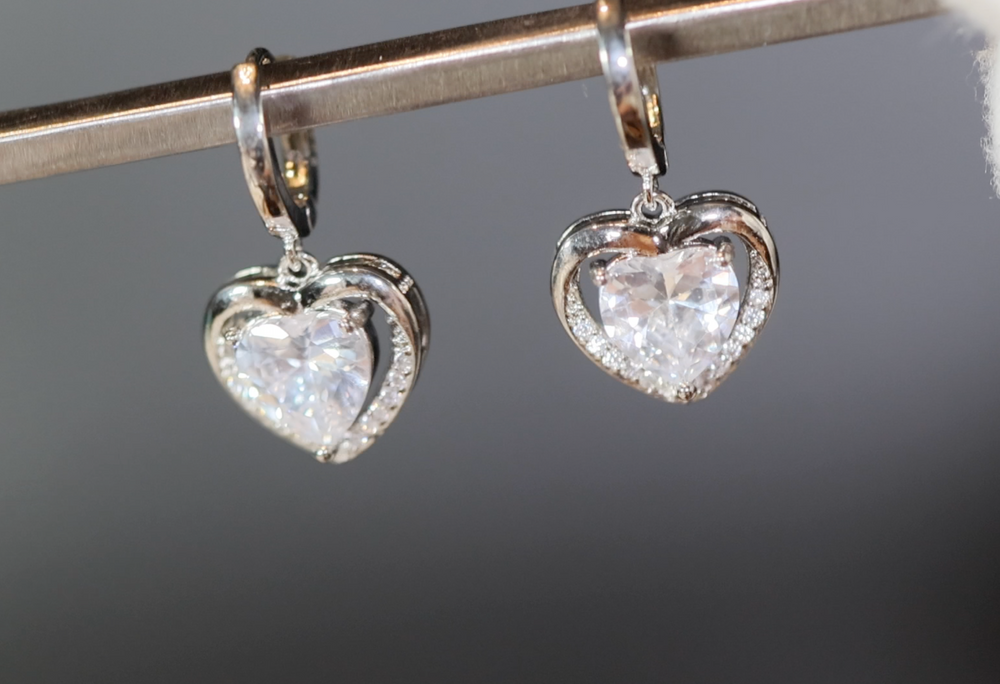 Diamond Earrings | Heart Earrings | Diamond Heart Earrings | Womens Earrings | Heart earrings with Diamonds | Hoop Earrings | Hoop Earring