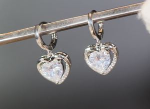 Diamond Earrings | Heart Earrings | Diamond Heart Earrings | Womens Earrings | Heart earrings with Diamonds | Hoop Earrings | Hoop Earring