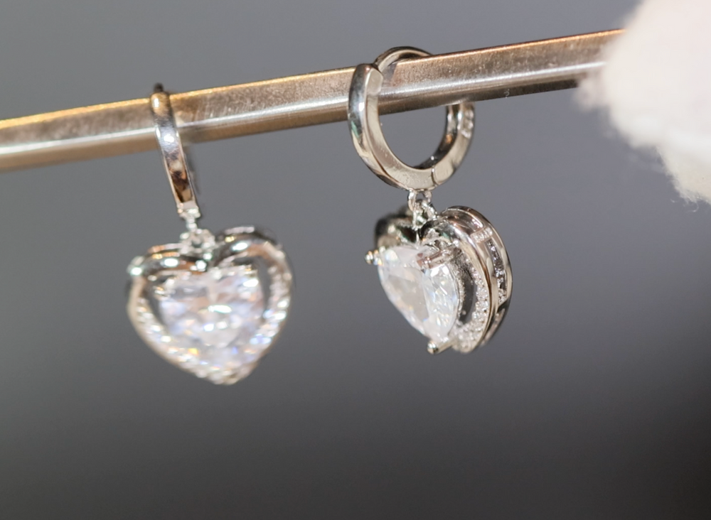 Diamond Earrings | Heart Earrings | Diamond Heart Earrings | Womens Earrings | Heart earrings with Diamonds | Hoop Earrings | Hoop Earring