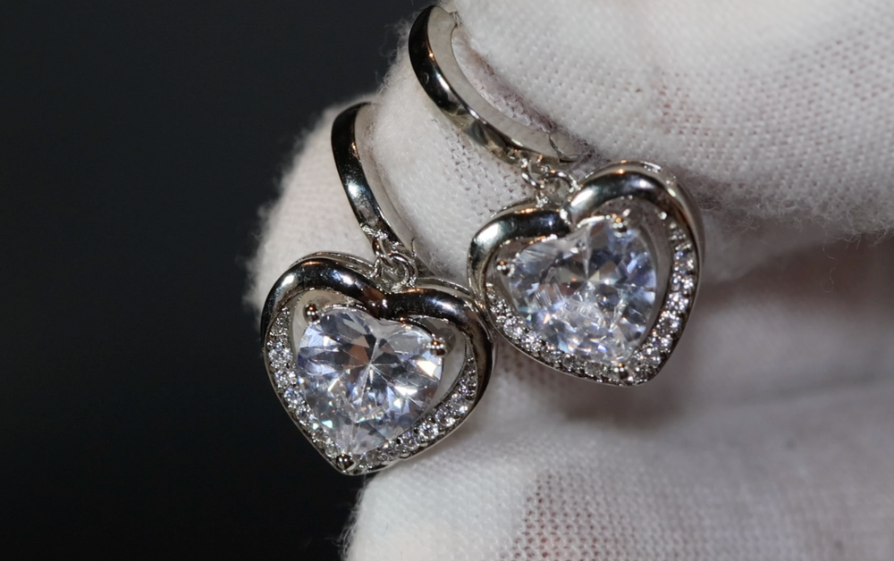 Diamond Earrings | Heart Earrings | Diamond Heart Earrings | Womens Earrings | Heart earrings with Diamonds | Hoop Earrings | Hoop Earring