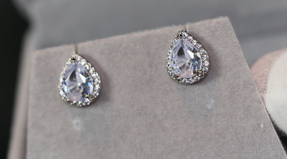 Pear cut diamond ear studs