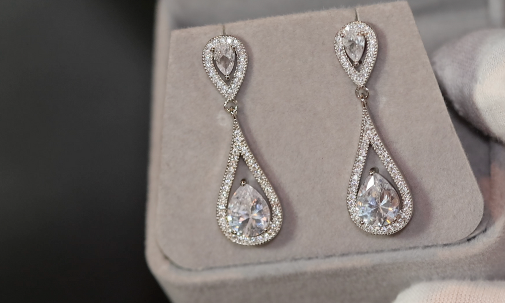 Pear cut diamond earrings, Teardrop diamond earrings, womens classy diamond earrings