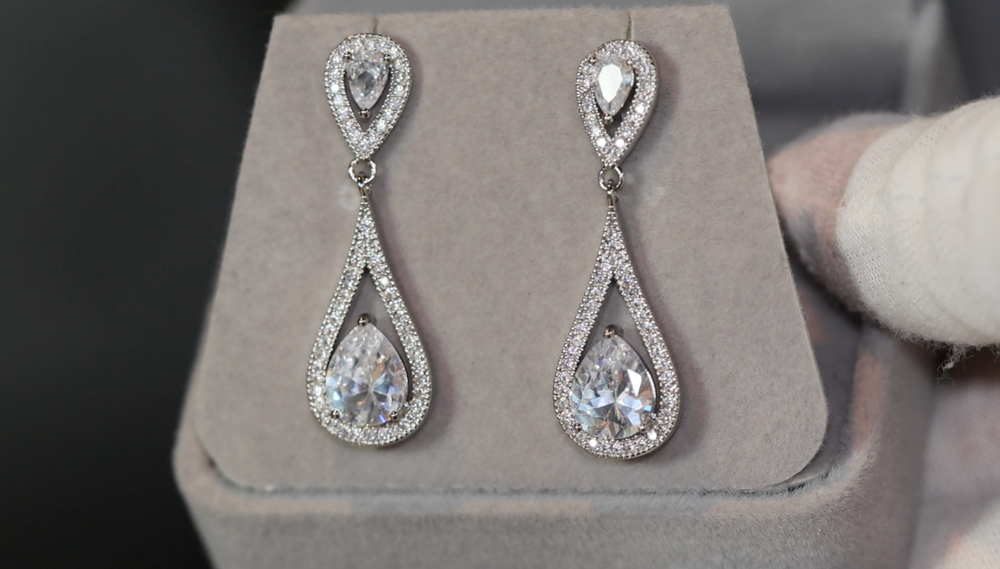 Pear cut diamond earrings, Teardrop diamond earrings, womens classy diamond earrings