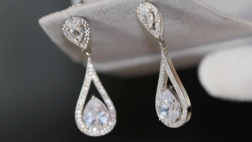 Pear cut diamond earrings, Teardrop diamond earrings, womens classy diamond earrings