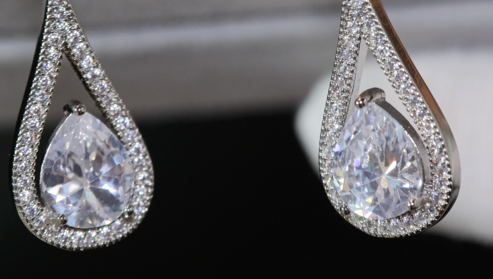 Pear cut diamond earrings, Teardrop diamond earrings, womens classy diamond earrings