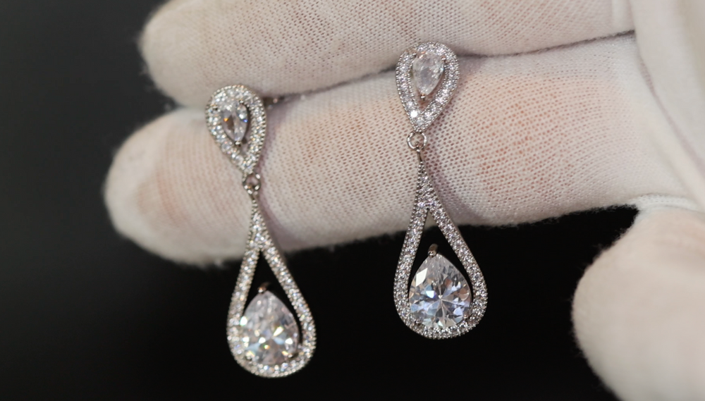 Pear cut diamond earrings, Teardrop diamond earrings, womens classy diamond earrings