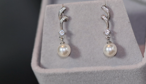 Pearl Earrings | Silver Diamond Pearl Earrings | Womens Pearl Earrings | Pearl earrings for Women