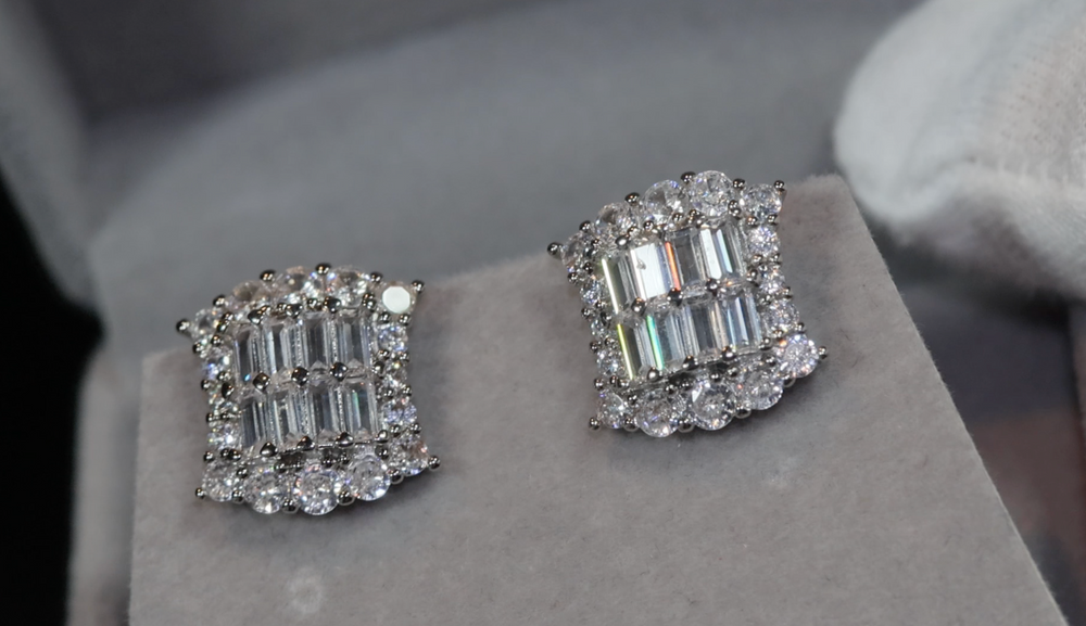 Baguette Ear Studs | Womens Diamond Ear Studs | Womens Baguette Cut Diamond Ear Studs