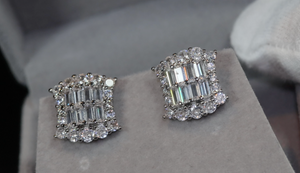 Baguette Ear Studs | Womens Diamond Ear Studs | Womens Baguette Cut Diamond Ear Studs