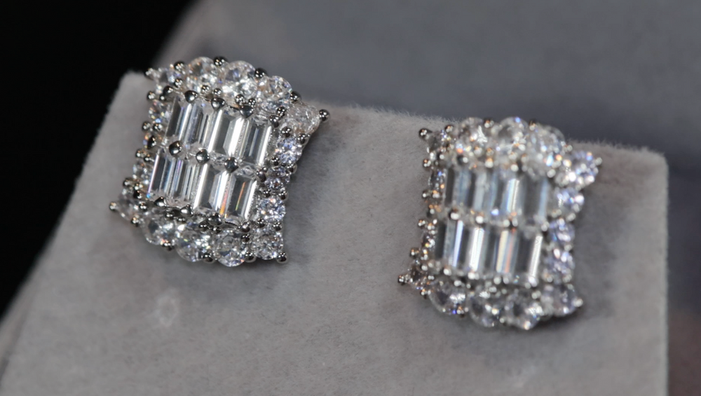 Baguette Ear Studs | Womens Diamond Ear Studs | Womens Baguette Cut Diamond Ear Studs