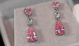 Pink Diamond Earrings | Classy Diamond Earrings | Womens Earrings | Dangle Earrings