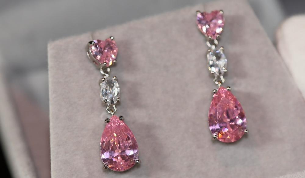 Pink Diamond Earrings | Classy Diamond Earrings | Womens Earrings | Dangle Earrings