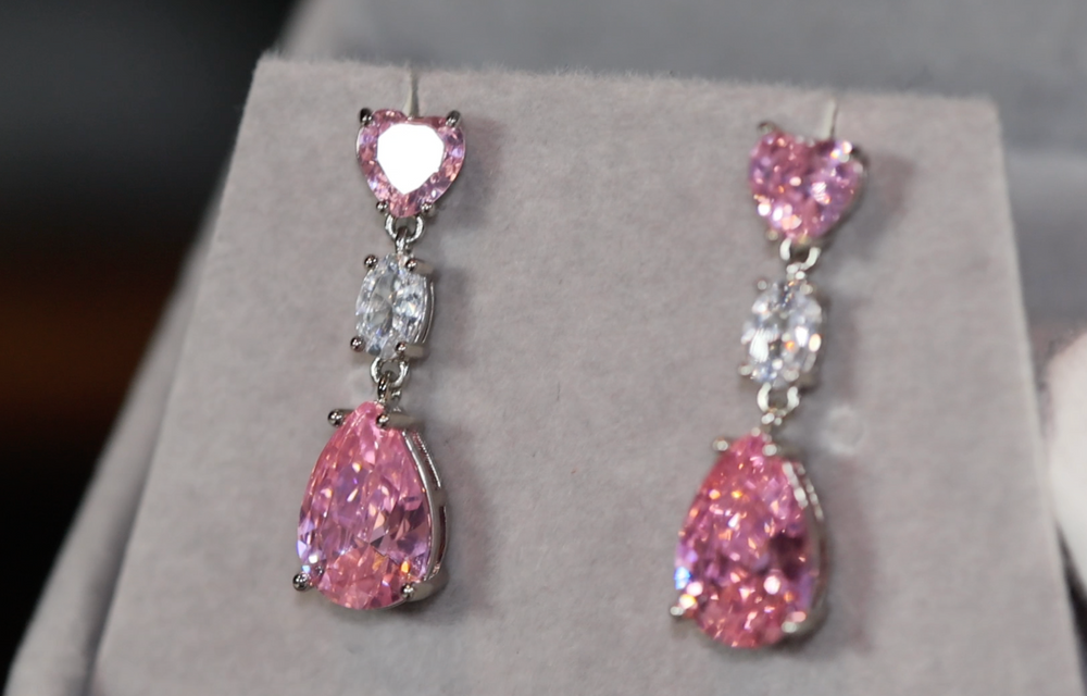 Pink Diamond Earrings | Classy Diamond Earrings | Womens Earrings | Dangle Earrings