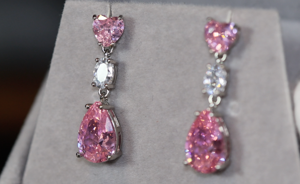 Pink Diamond Earrings | Classy Diamond Earrings | Womens Earrings | Dangle Earrings