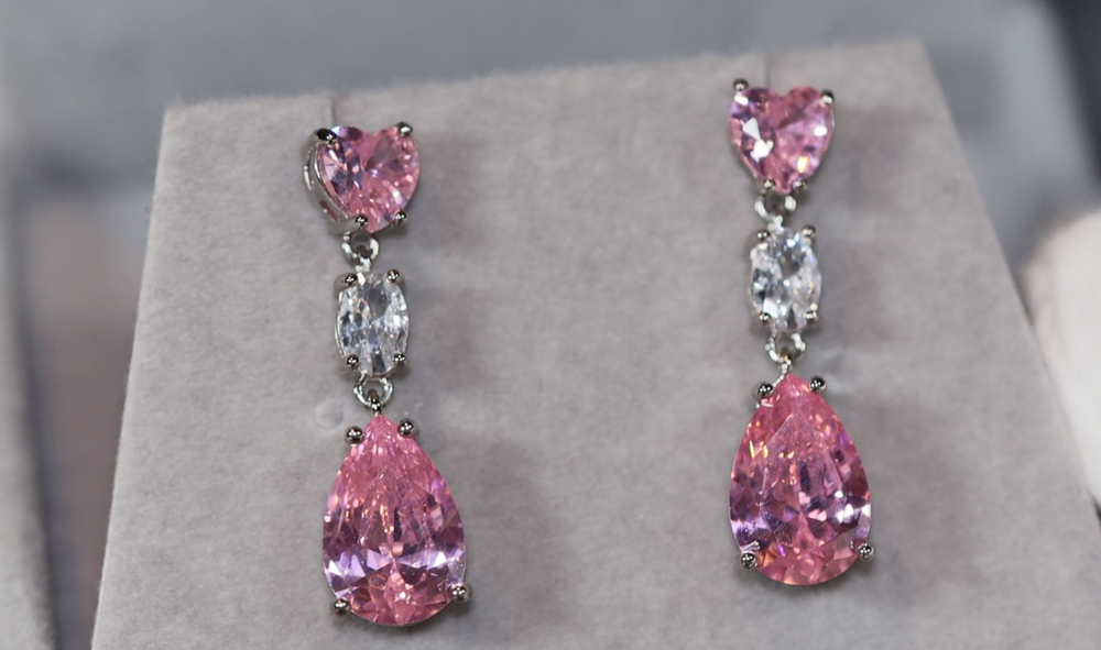 Pink Diamond Earrings | Classy Diamond Earrings | Womens Earrings | Dangle Earrings