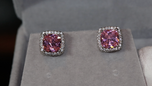 Pink Diamond Earrings | Pink Diamond Ear Studs | Radiant Cut Diamonds Ear Studs