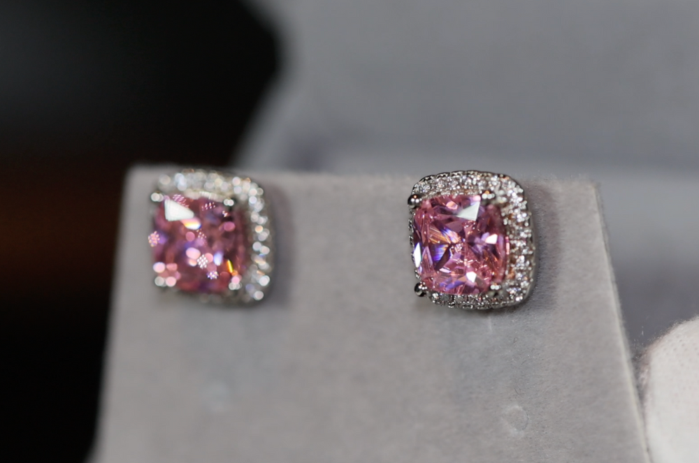 Pink Diamond Earrings | Pink Diamond Ear Studs | Radiant Cut Diamonds Ear Studs