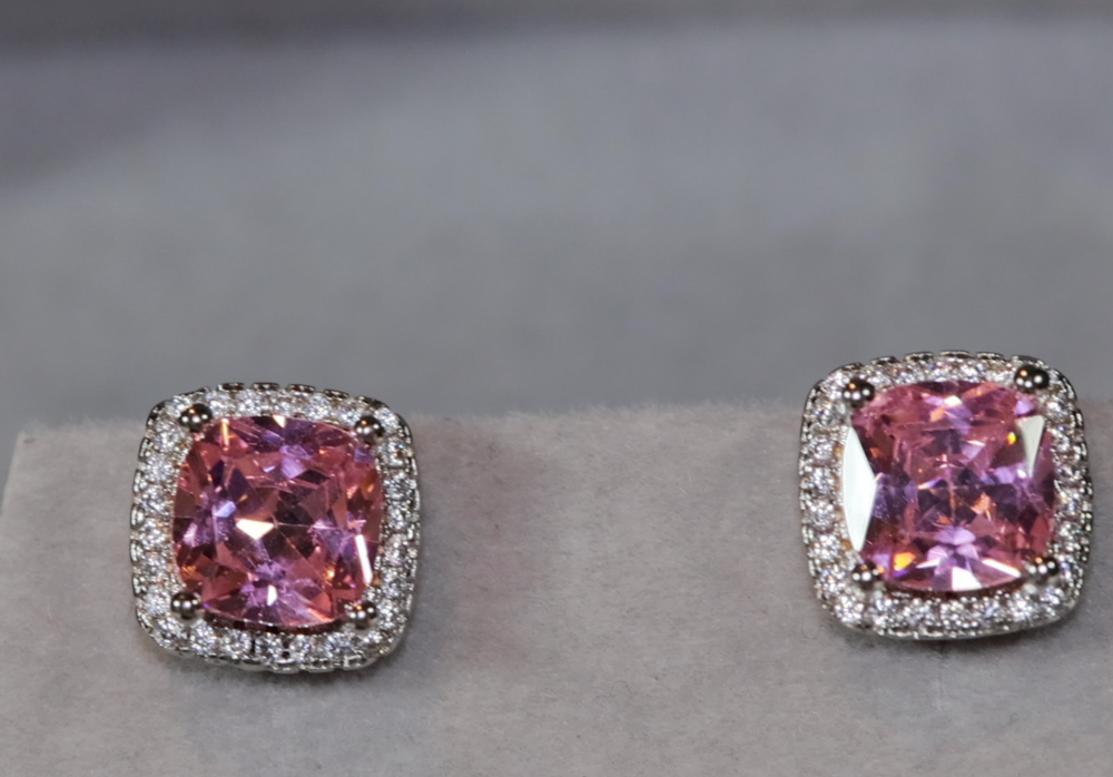 Pink Diamond Earrings | Pink Diamond Ear Studs | Radiant Cut Diamonds Ear Studs